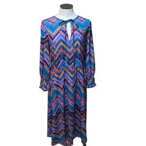 Eloquii Multicolor Chevron Print Tie Neck Long Sleeve Midi Dress Size 14